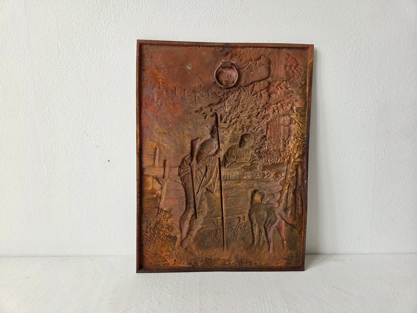 vroege 20e eeuw koperen wandplaat met jachtscène