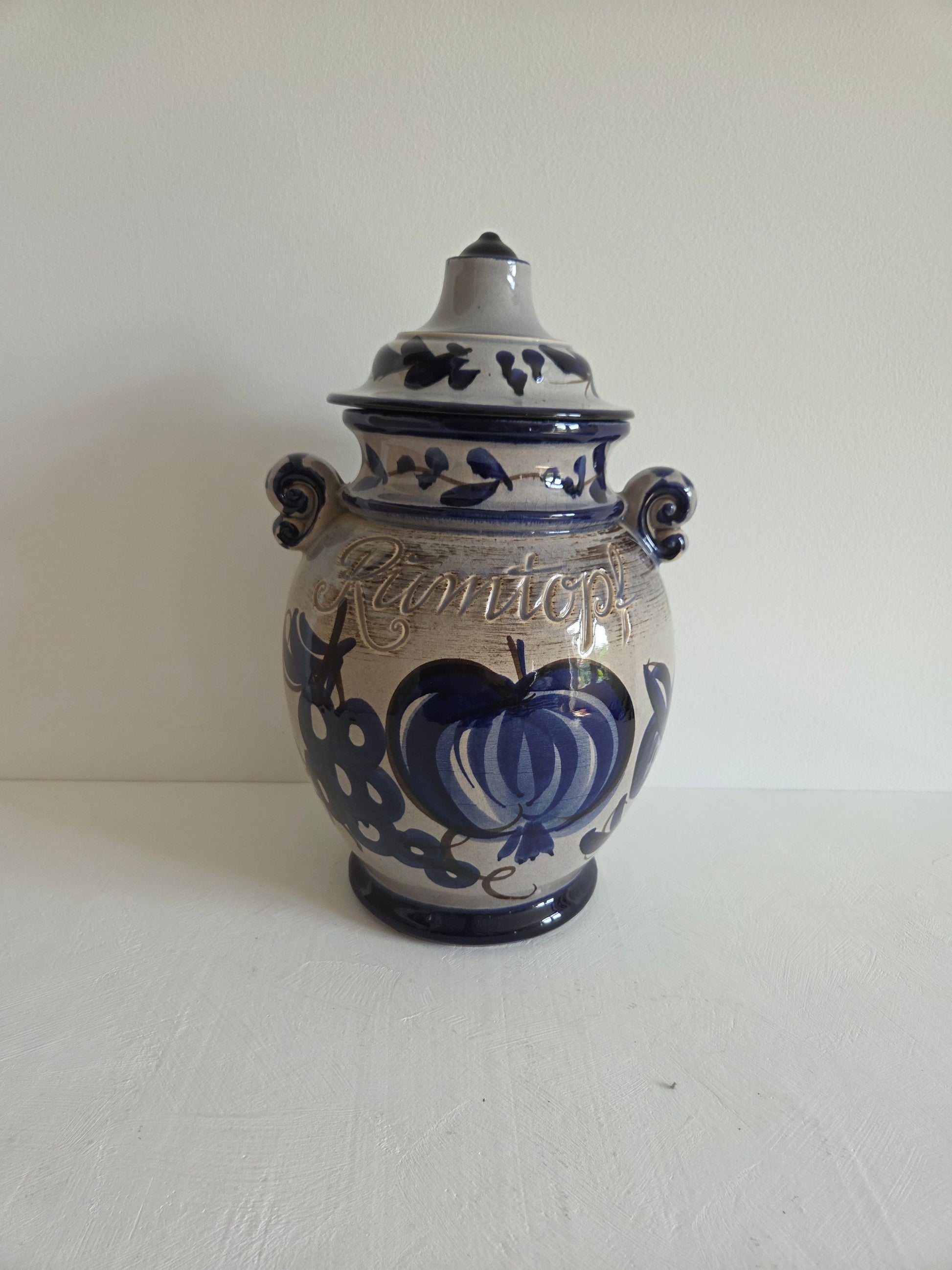 vintage Duitse Rumtopf pot deksel knop gedraaide oren