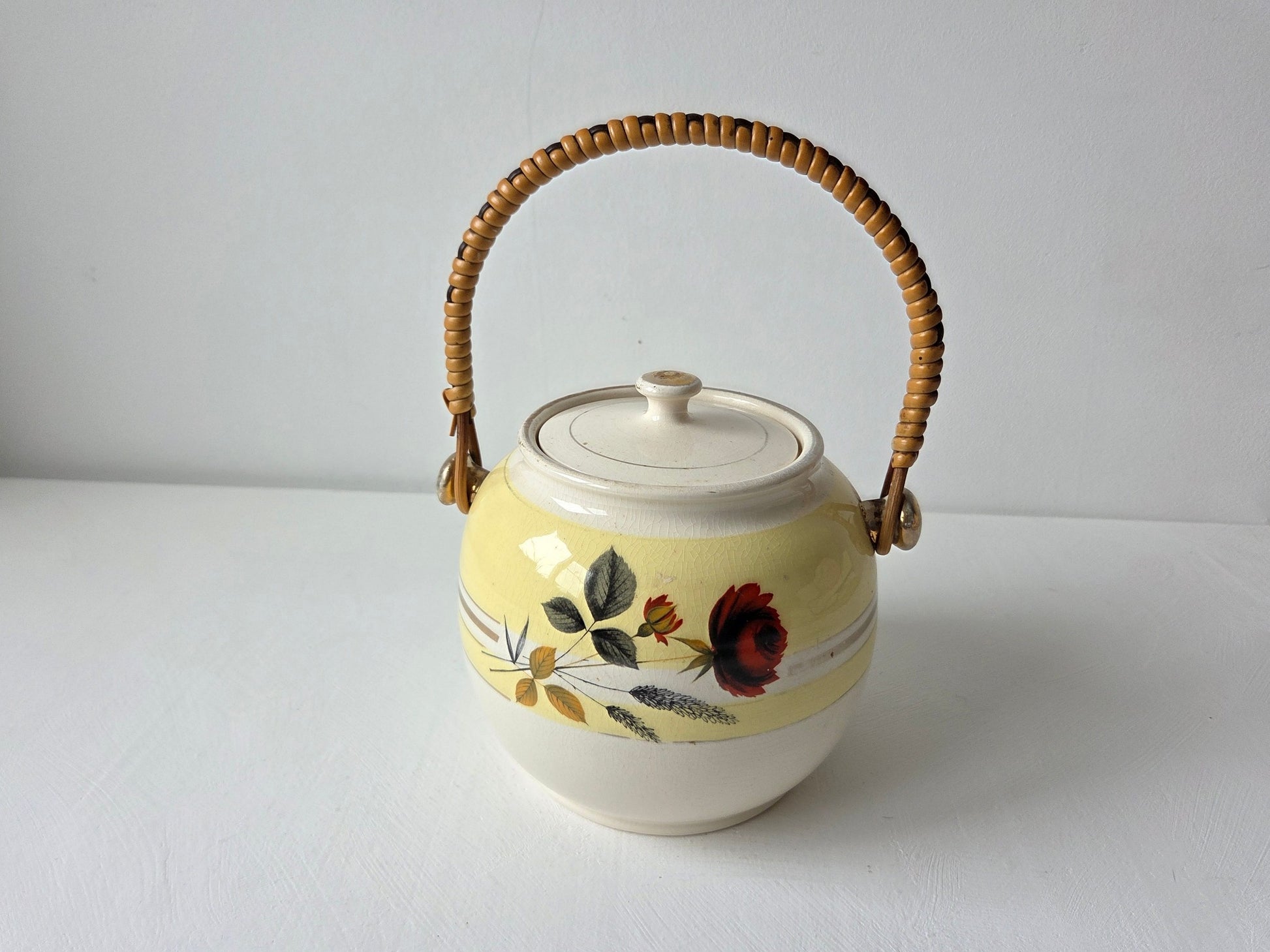 vintage koekjespot Sadler bloemen craquelé in glazuur