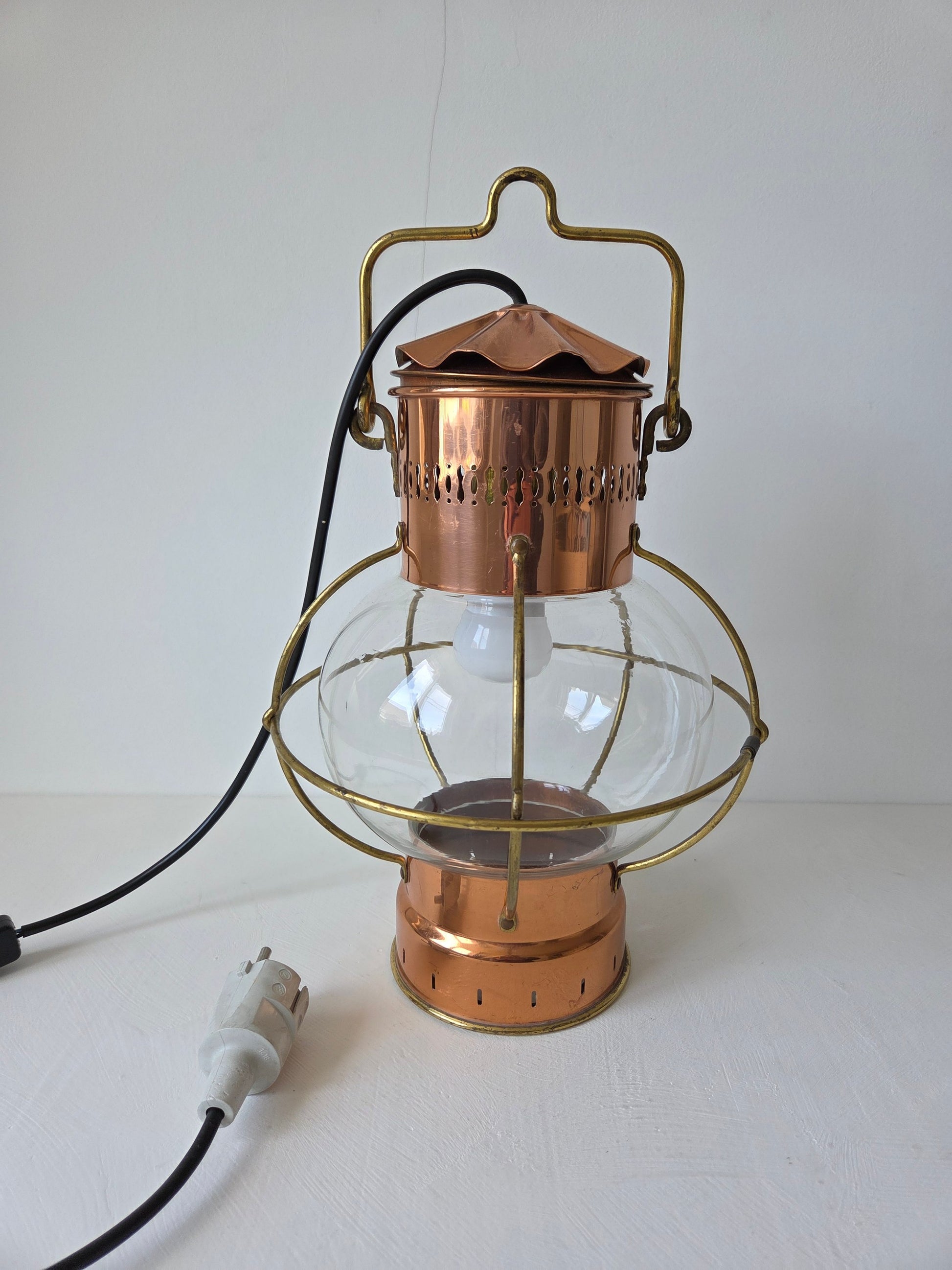 vintage lantaarn scheepsvorm koper messing elektrisch