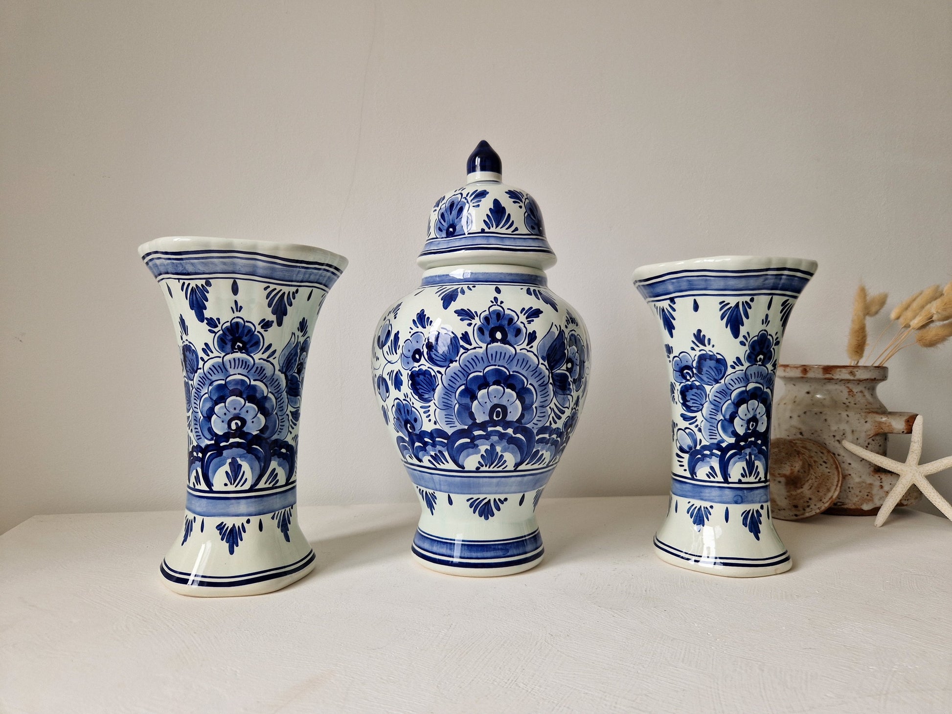 blauwe vaas set keramiek