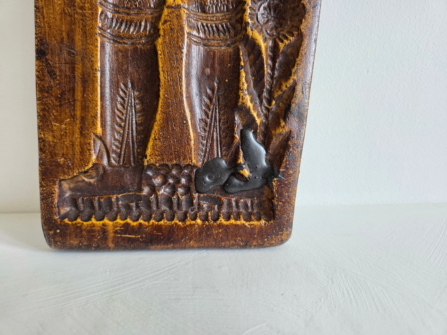 antieke speculaasvorm hout 39 cm man met veren