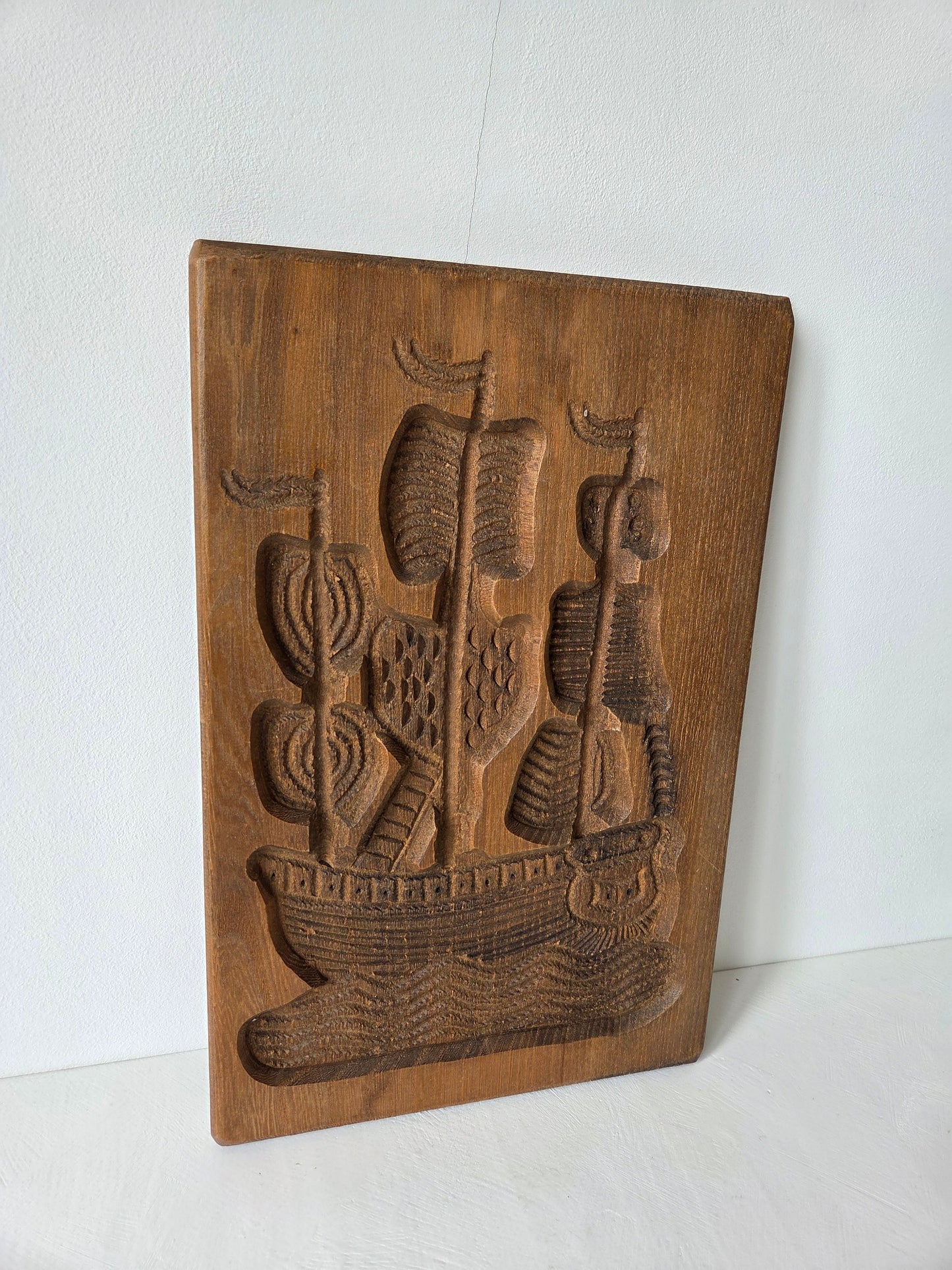 vintage speculaasplank hout maritiem motief zeilschip