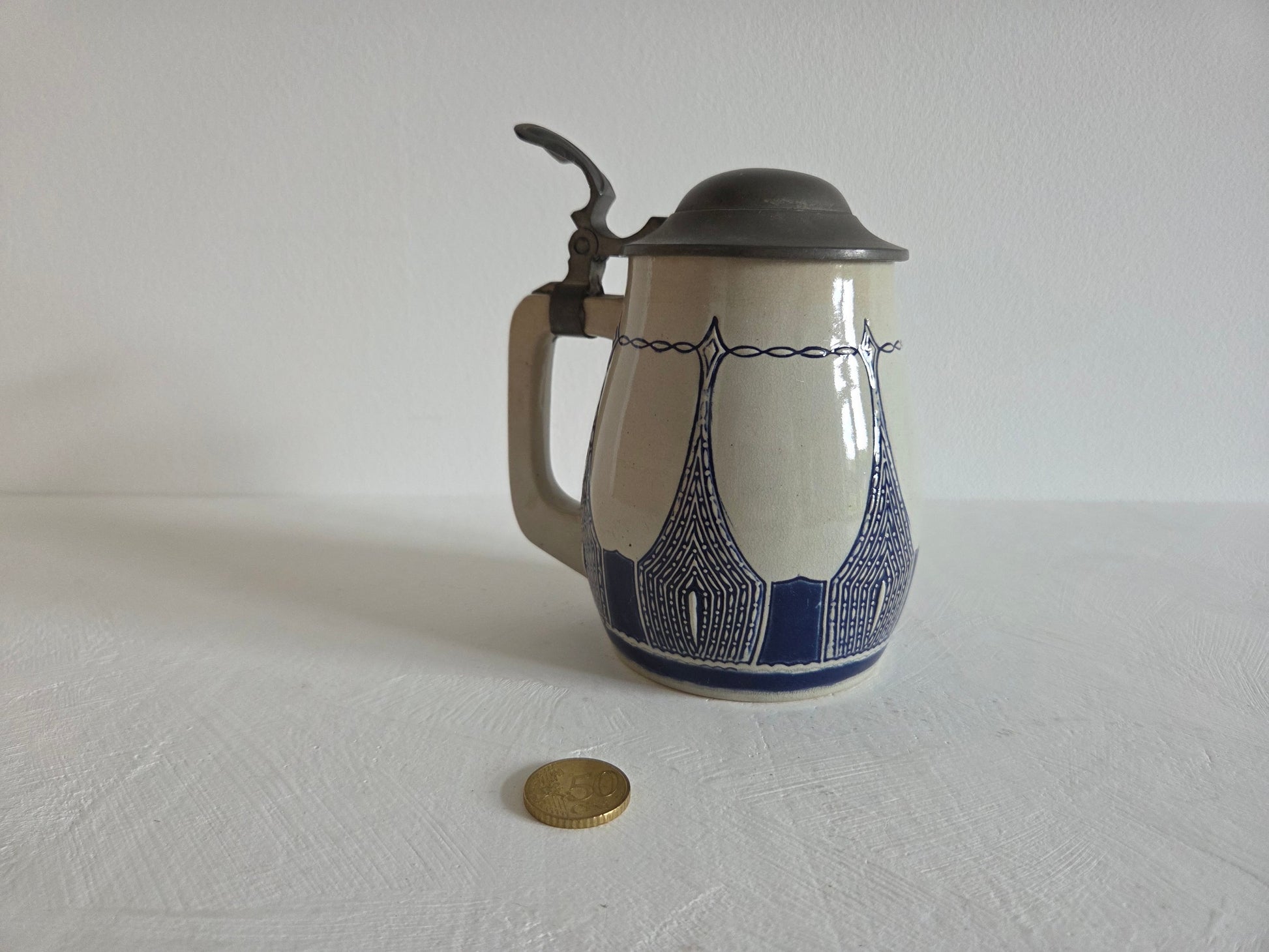 steengoed pul kobaltblauw crème Art Nouveau ca 1900