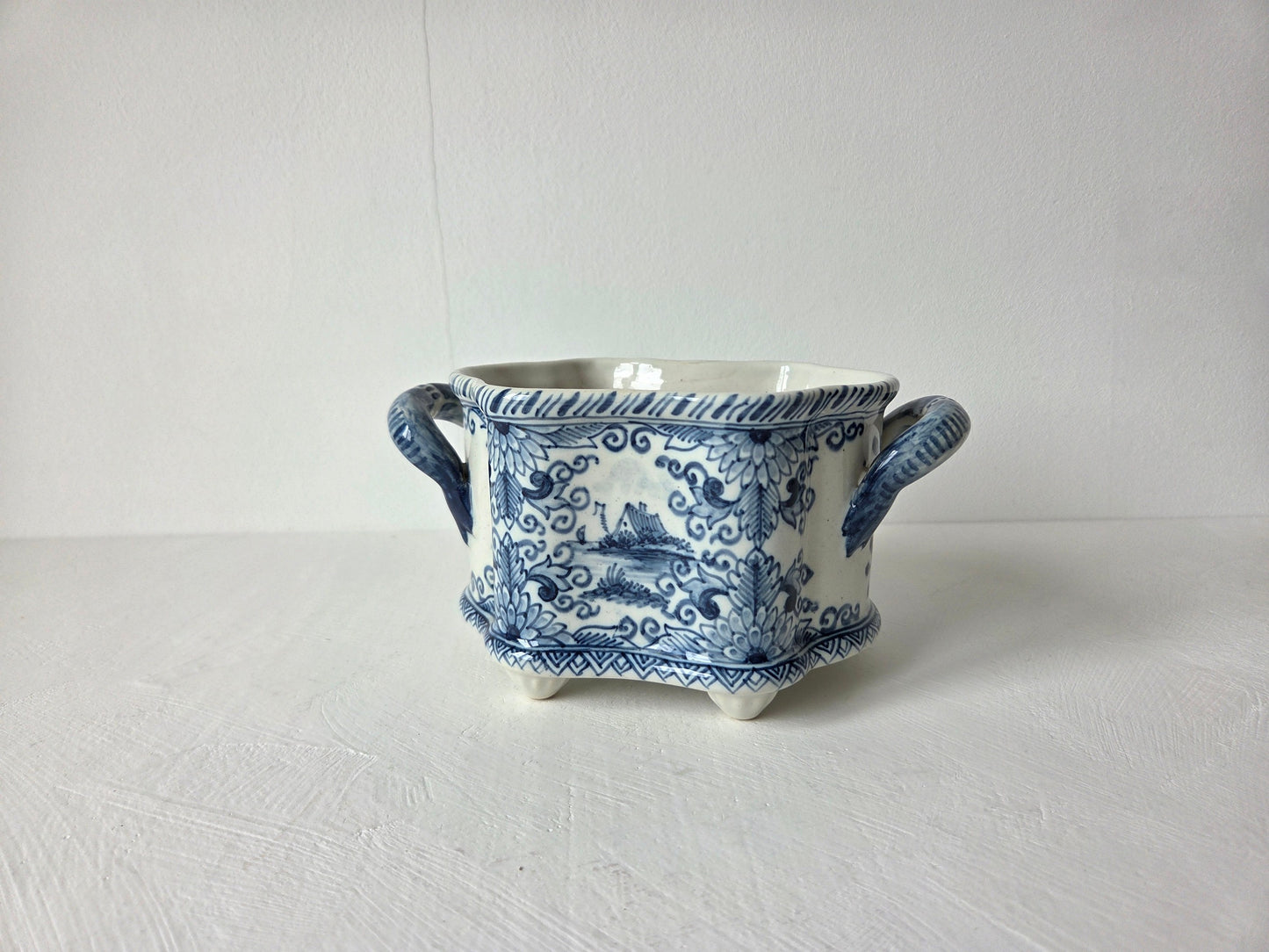 Tichelaar Makkum bloempot vierkant Delfts blauw oren