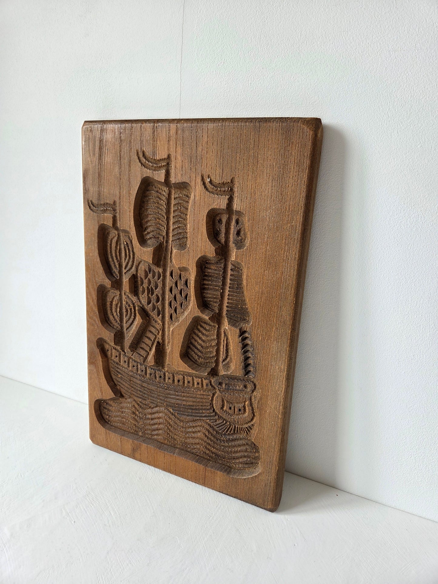 speculaasplank hout zeilschip wanddecoratie keuken
