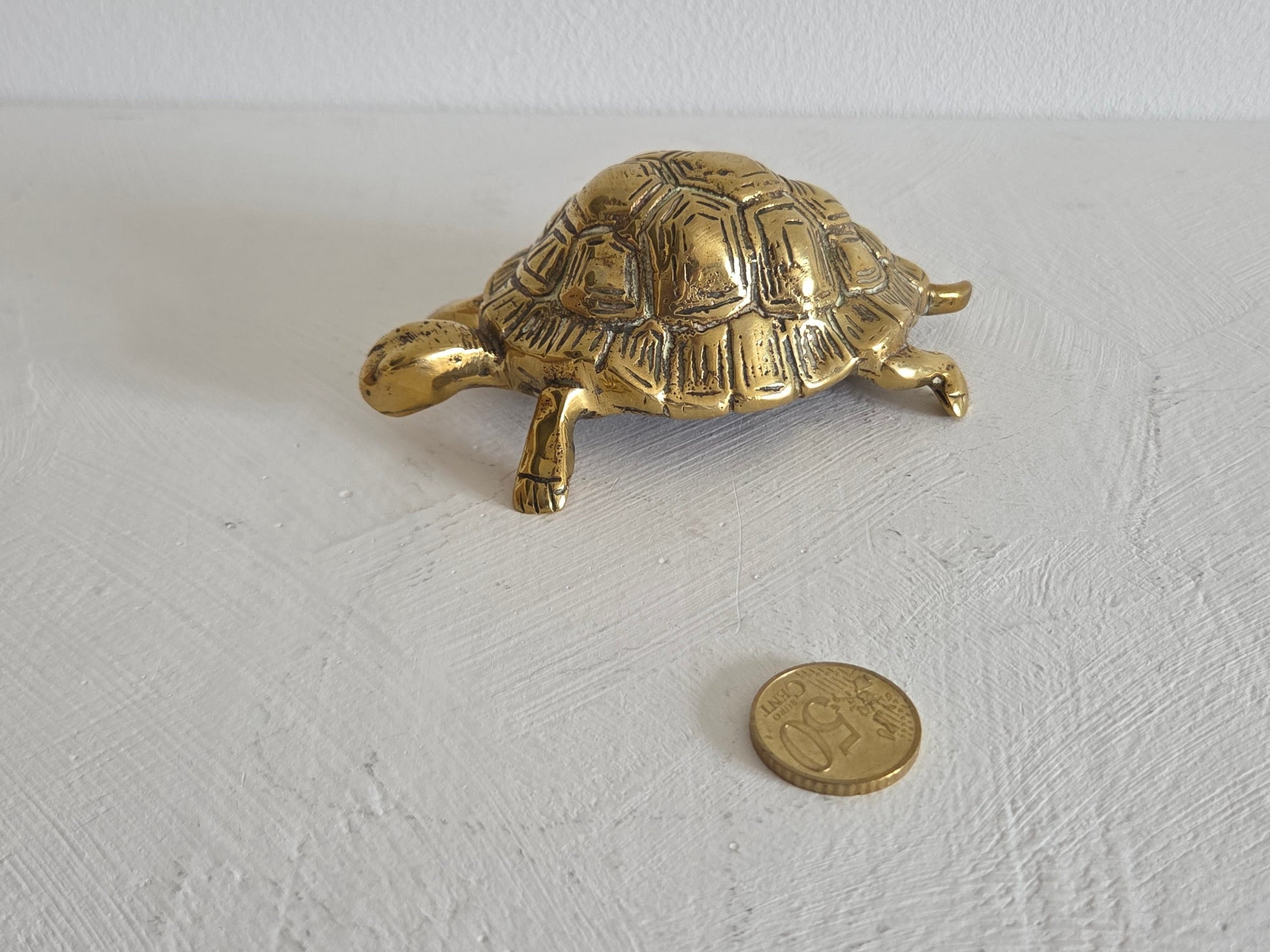 vintage messing beeldje schildpad bureau paperweight