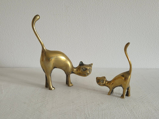 vintage messing katten 14 cm 9,5 cm opstaande staart