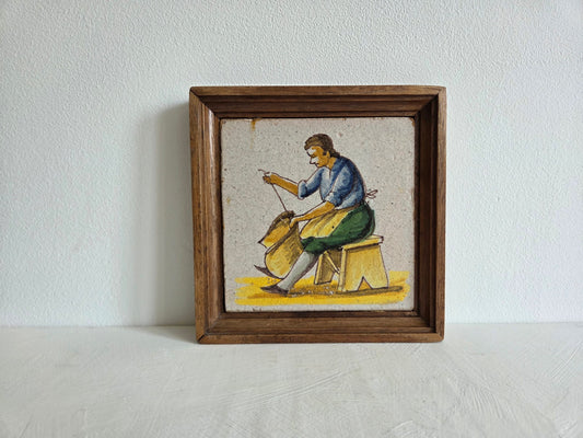faience tegel Petits Métiers ambachtsman blauw jasje geel