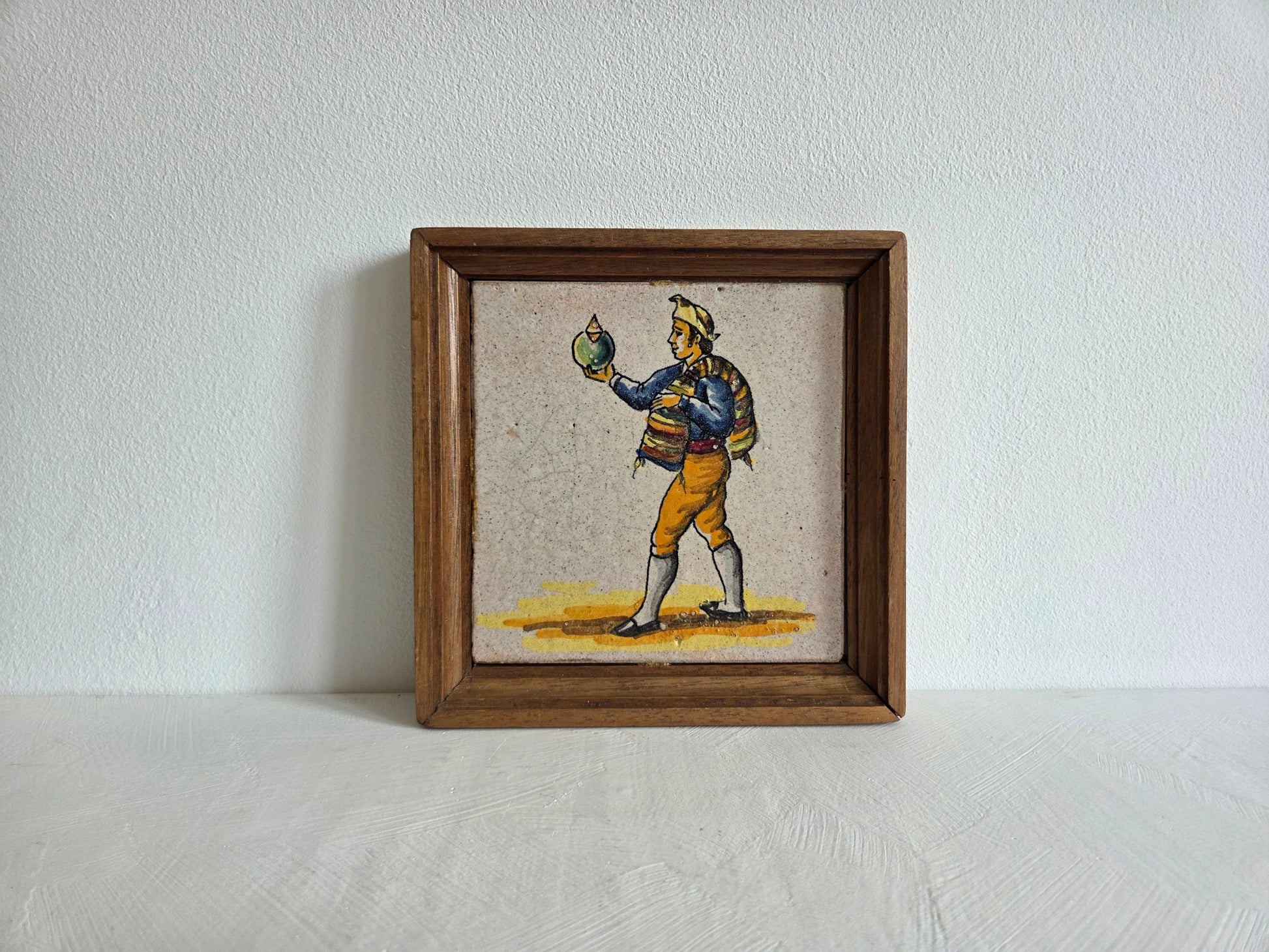 Franse reproductietegel Petits Métiers blauw geel kopergroen