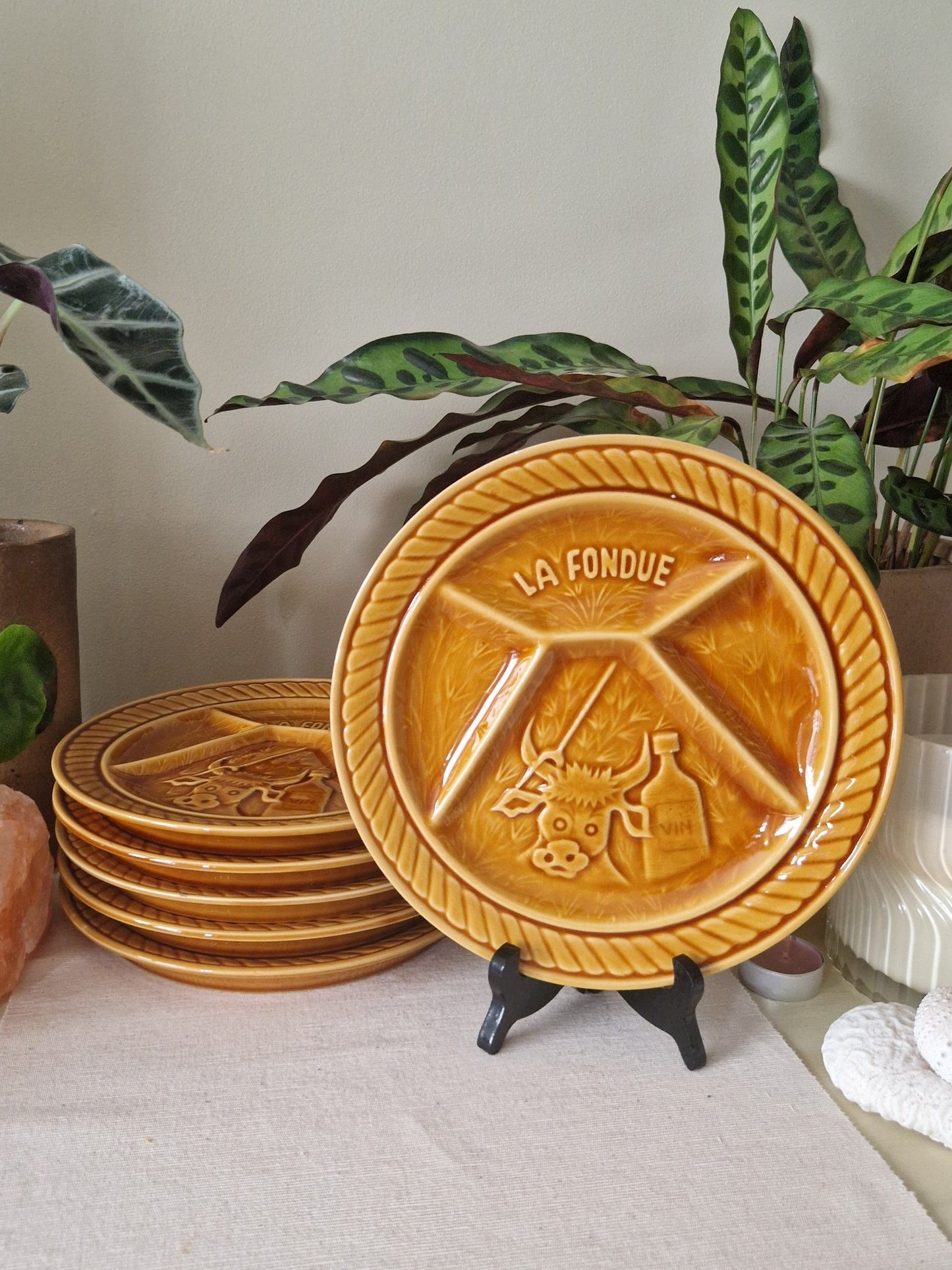 Vintage Sarreguemines "La Fondue" Borden - Set van 6