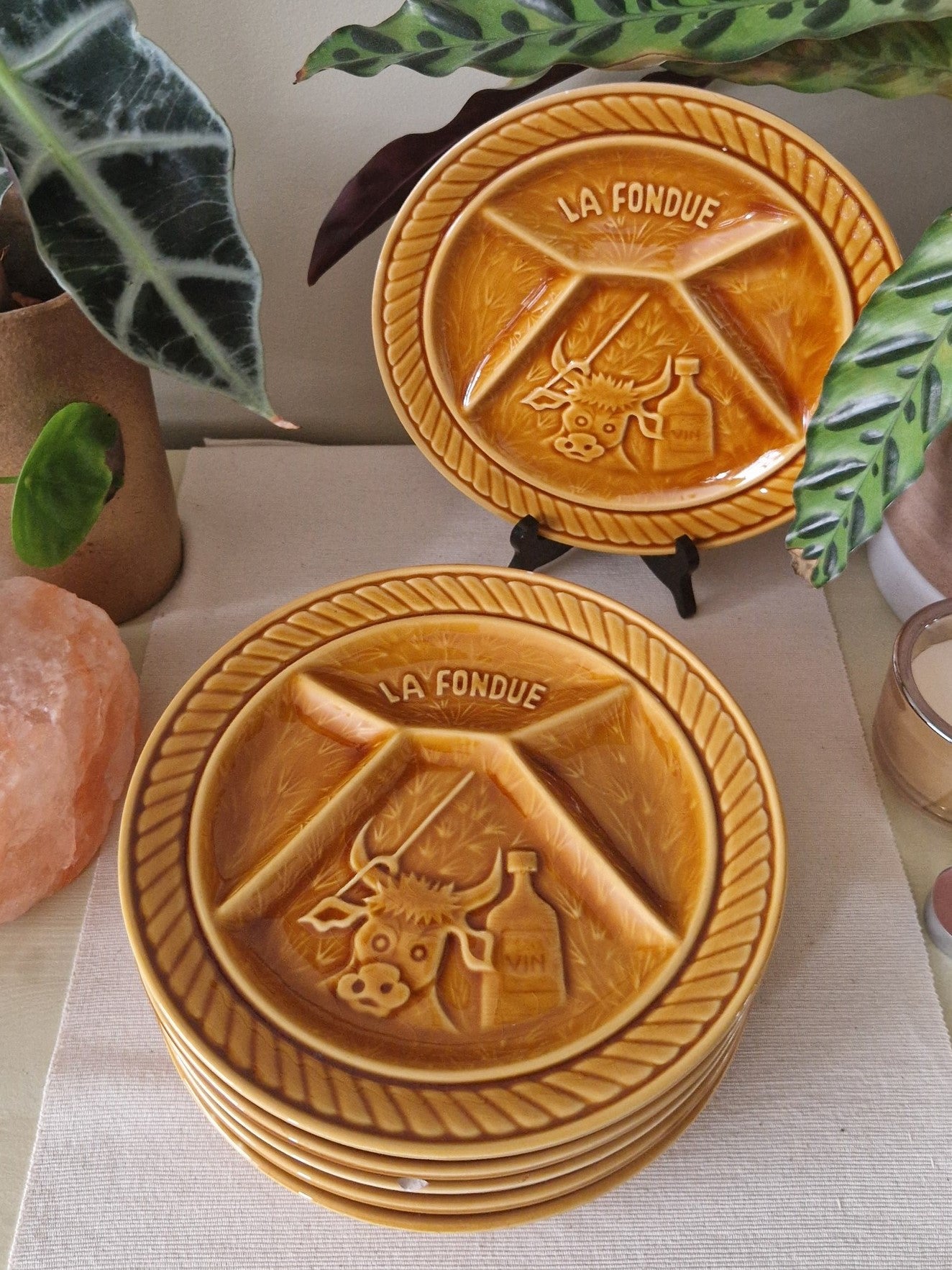 Vintage Sarreguemines "La Fondue" Borden - Set van 6