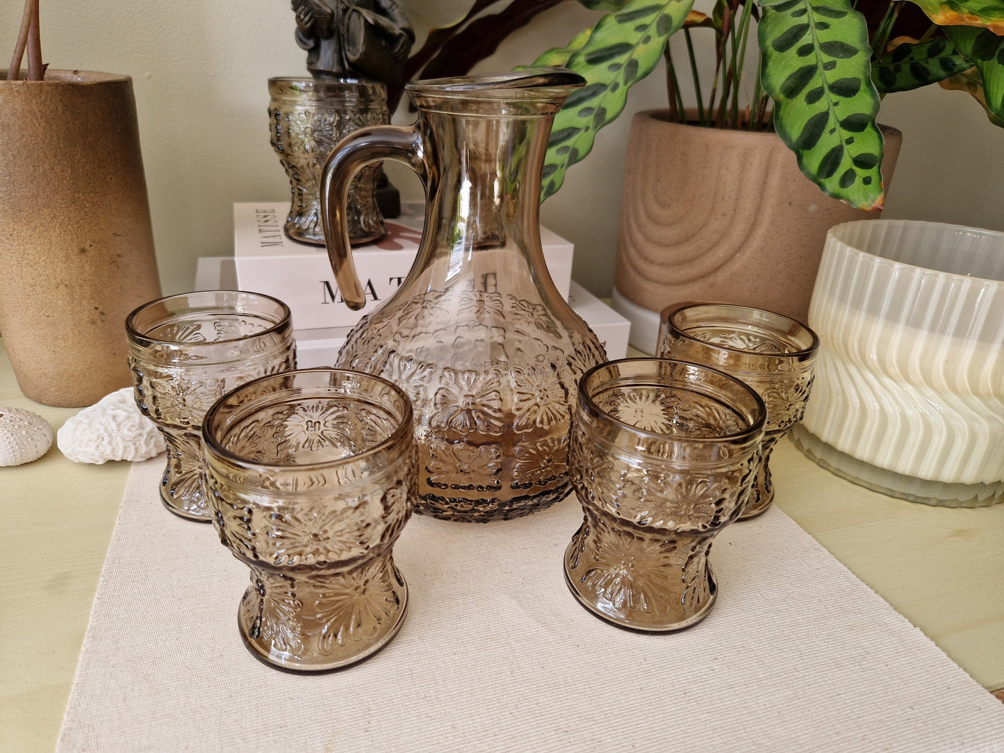 Italiaanse Mid-Century Set van 6 Glazen met Schenkkan