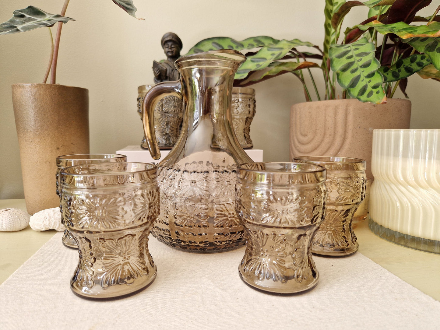 Italiaanse Mid-Century Set van 6 Glazen met Schenkkan