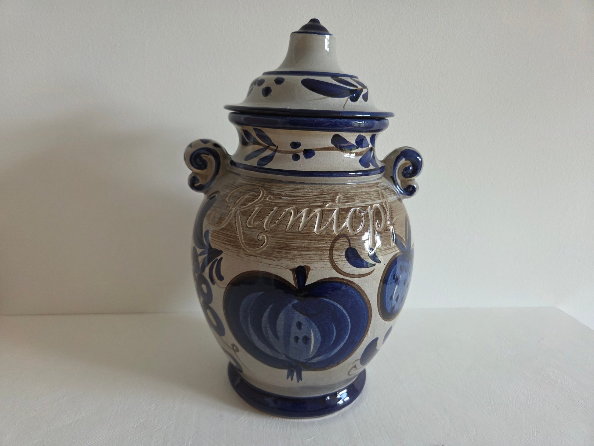 keramische pot Rumtopf appel aardbei sierschrift opschrift
