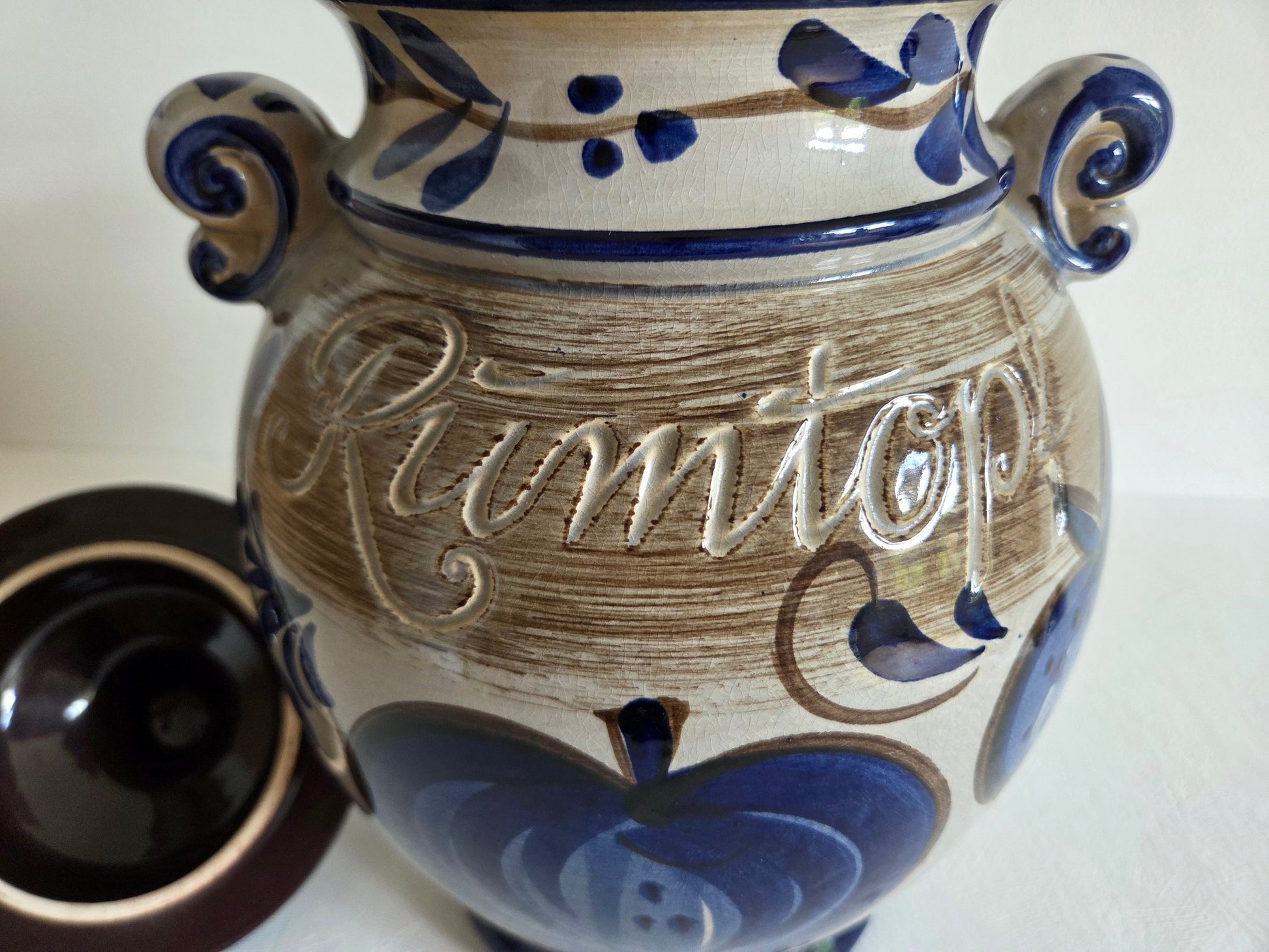 Duitse keramiek Rumtopf pot fruitdecor deksel ranken